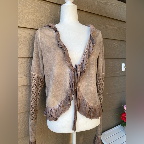 Urman Mango womens boho sweater cardigan ruffle detail, size M - Picture 1 of 7
